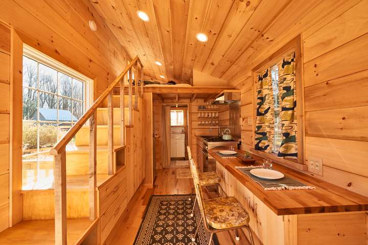 Tiny house interior with loft